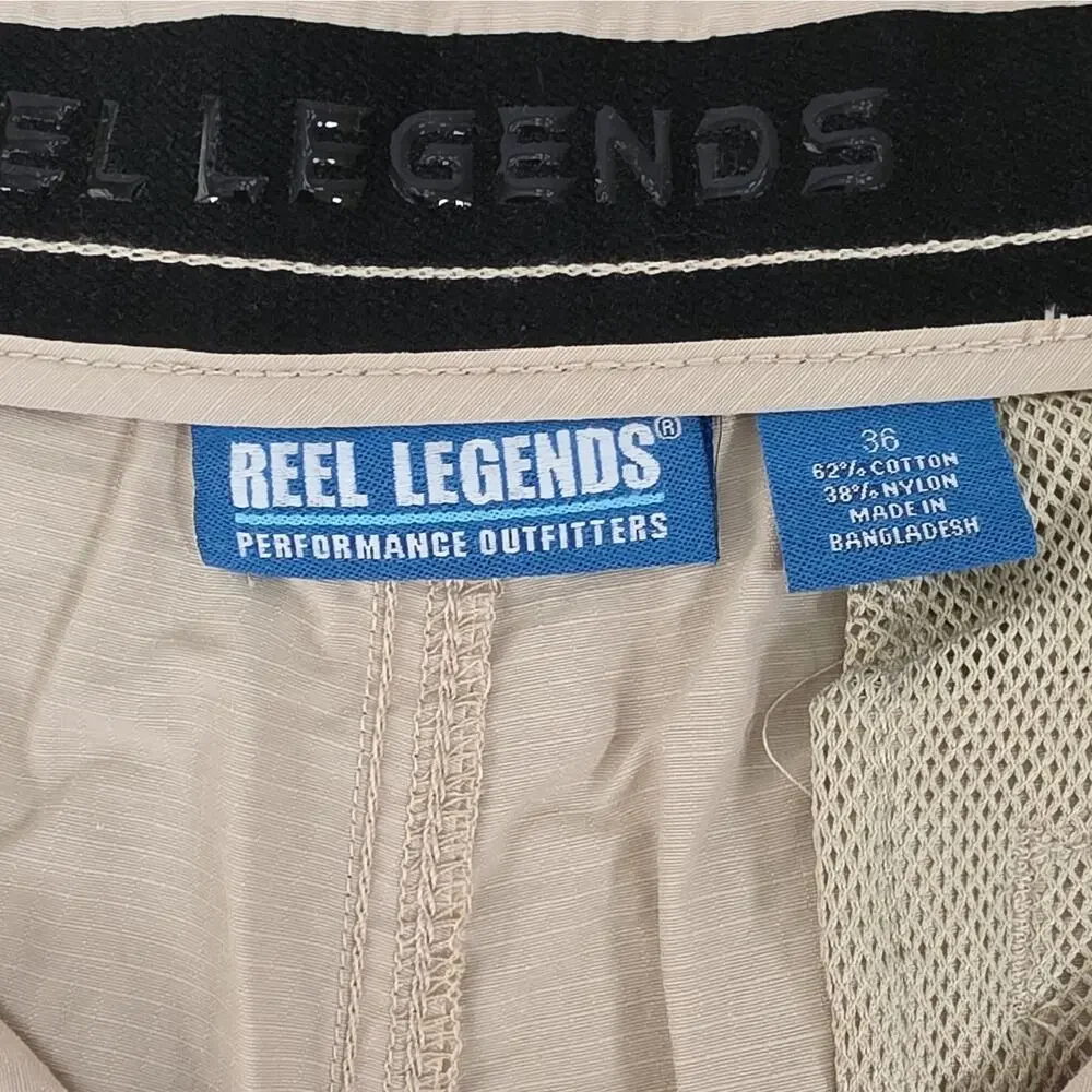 Reel Legends Men’s Fishing/Performance Cargo Shorts Zip S 36 Pockets Logo